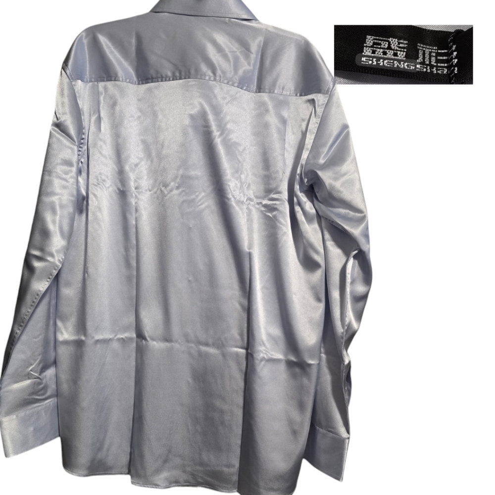 Shengshan Men’s satin gray dress shirt with crystal buttons New with tags - Picture 2 of 5